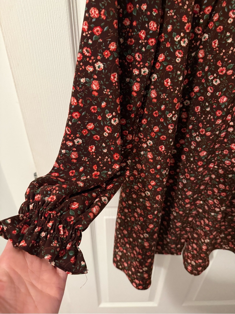 English Factory Floral Long Sleeve Mini Dress with Front Button Detail - Picture 5 of 13